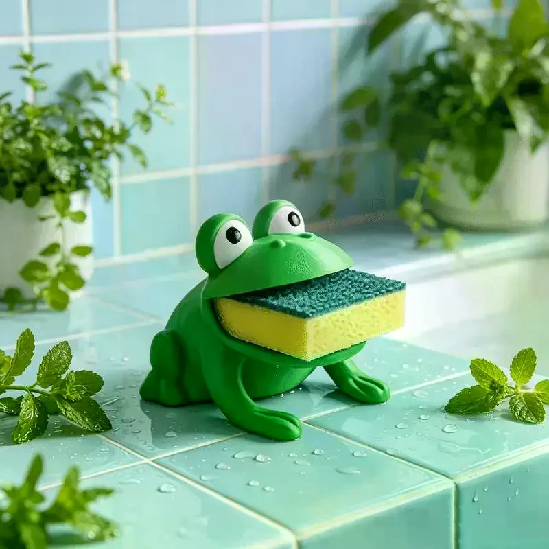 /TPz/Printing Cute Frog Shaped Kitchen Sponge Holder Adorable Design Stable Base For Kitchen Sink Dishwashing Organization 3D