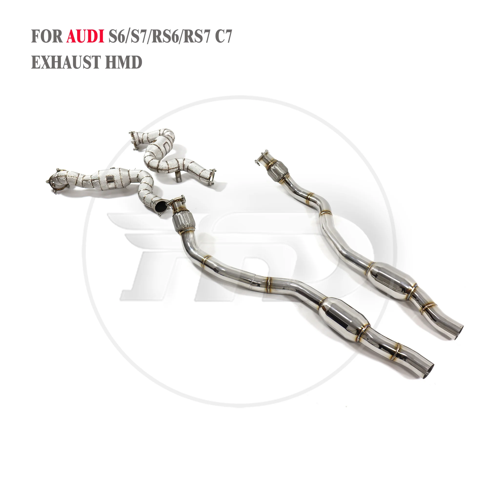 HMD Exhaust Downpipe With Line Pipe for Audi S6 S7 RS6 RS7 C7 4.0T 2013-2018 Front Tube Without Catalyst Car Accessories