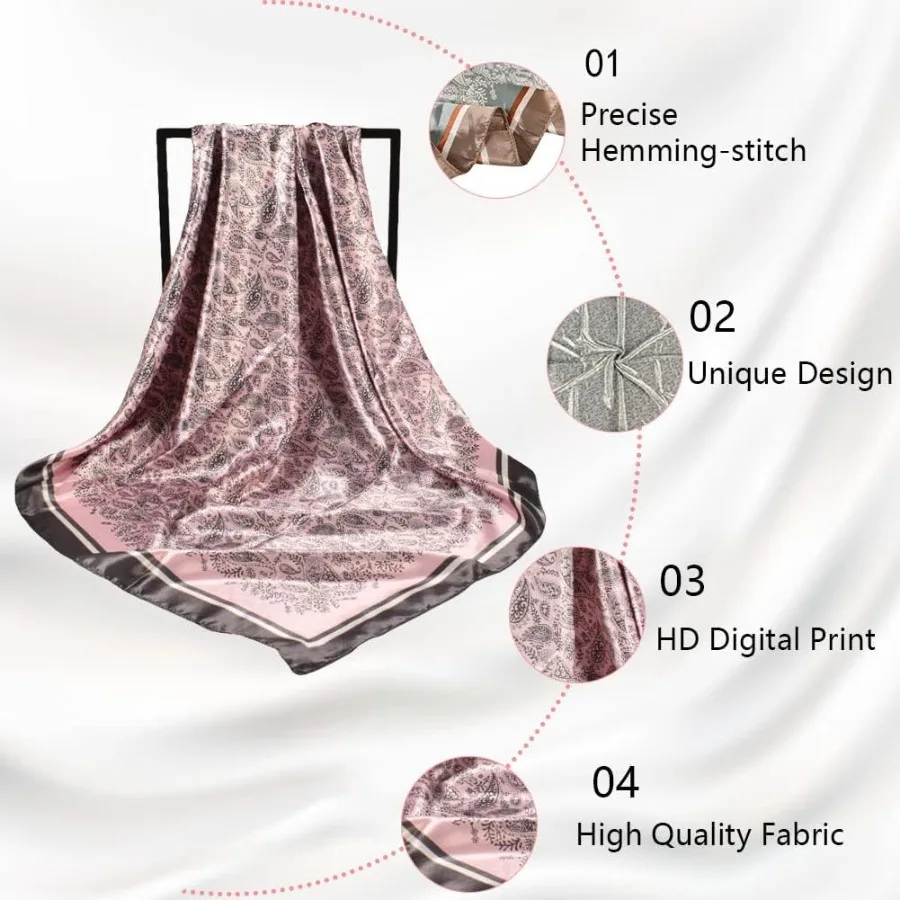 4 قطعة الأوشحة الحريرية الرأس للنساء وشاح الشعر الساتان 35 كبير مربع باندانا الحرير مثل وشاح للرقبة شال لارتداء اليومي المألوف