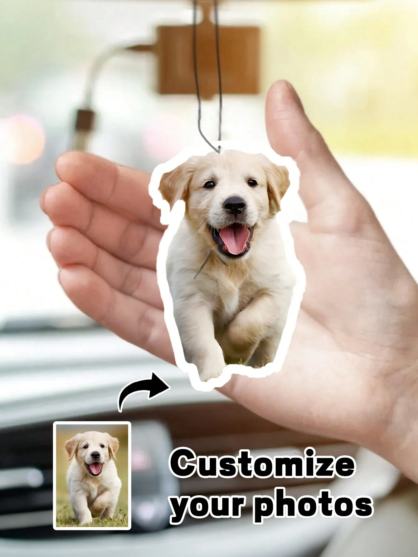 Custom Photo Acrylic Car Hanging Ornament Personalized Pet Picture Rearview Mirror Pendant Customized Car Interior Decor Gift