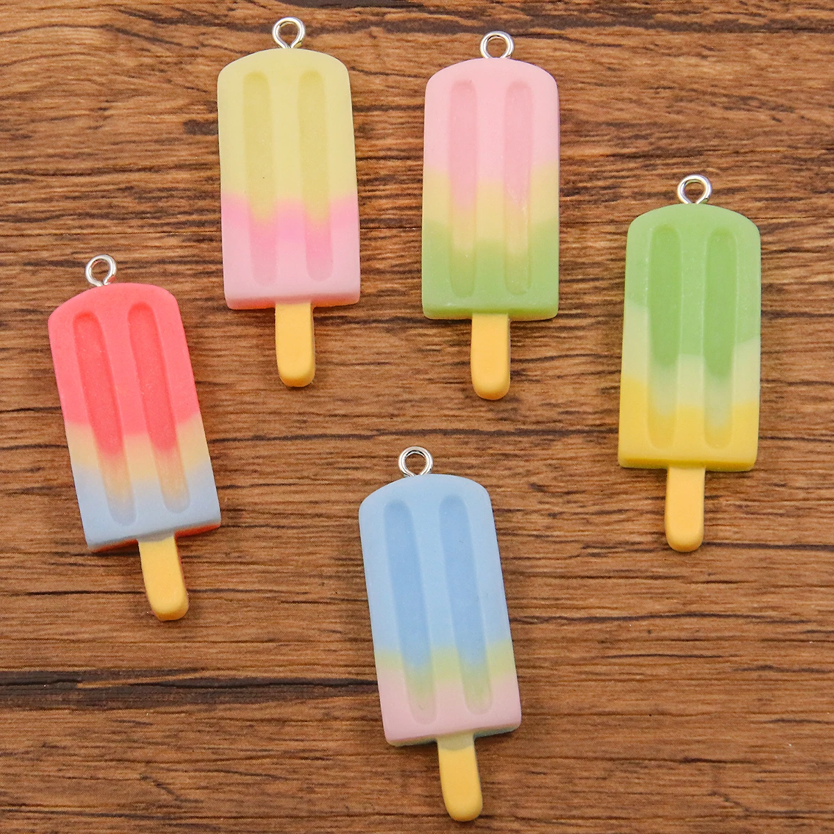 10PCS 2 Size Mix Gradient Color Ice Cream Charms Resin Simulated Summer Food Pendant For Making Jewelry DIY Earings Decoration