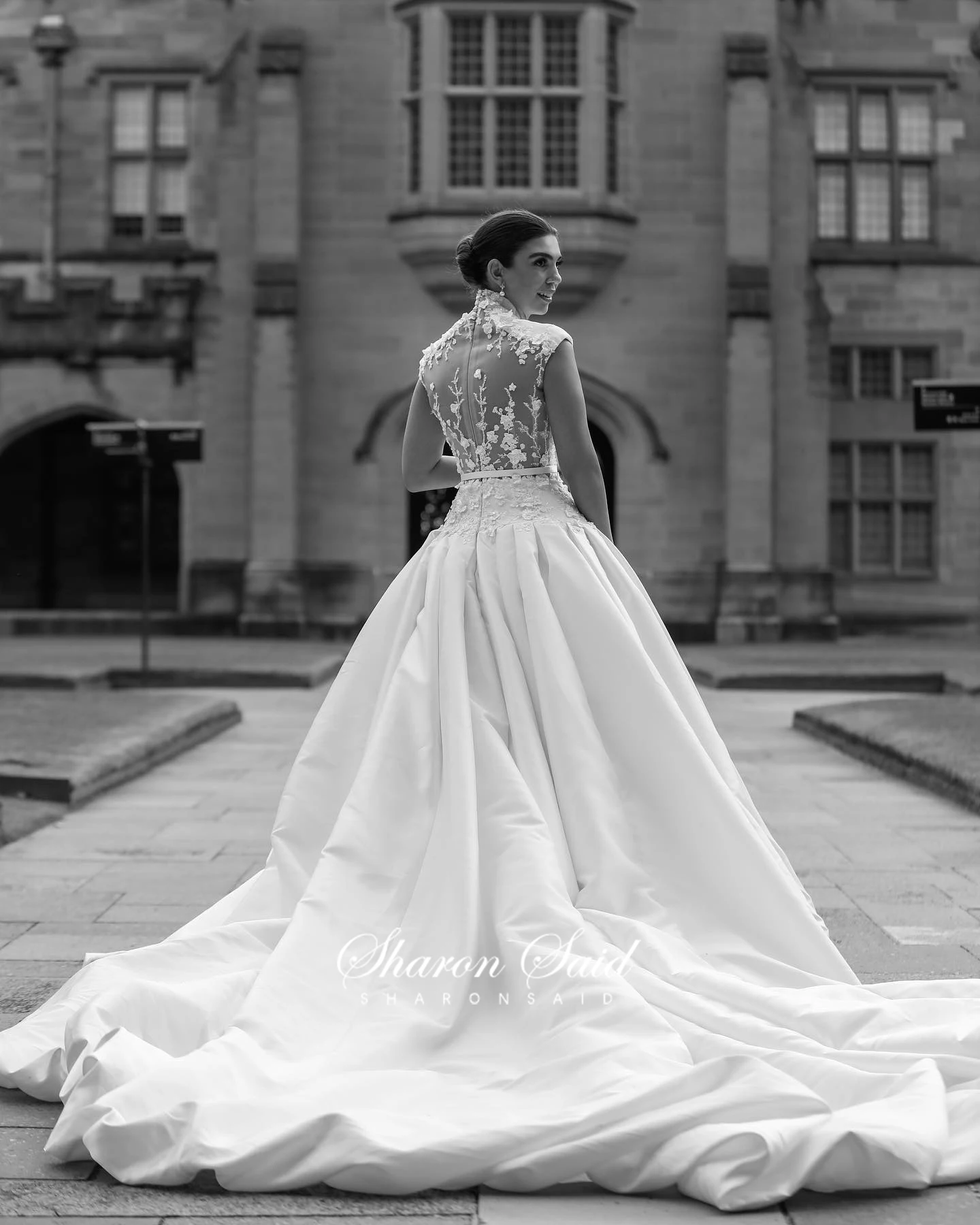 Sharon Said High Quality Vintage 3D Lace Satin Wedding Dress with Belt V-Neck Back Bohemian Bride Dresses SW015 Customiezd