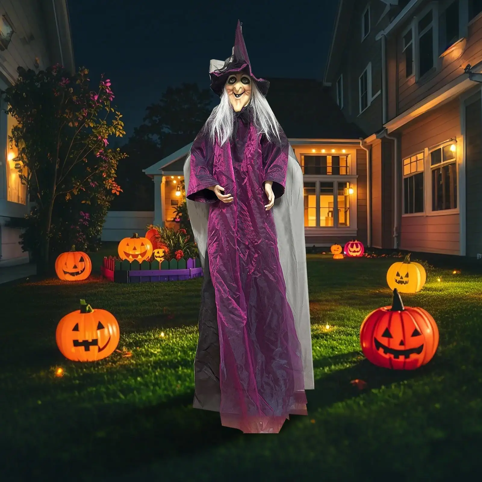 Halloween Talking Witch Sound Activation Spooky Animatronic Witch Halloween Party Decorations With Scary Sound Effect view 2