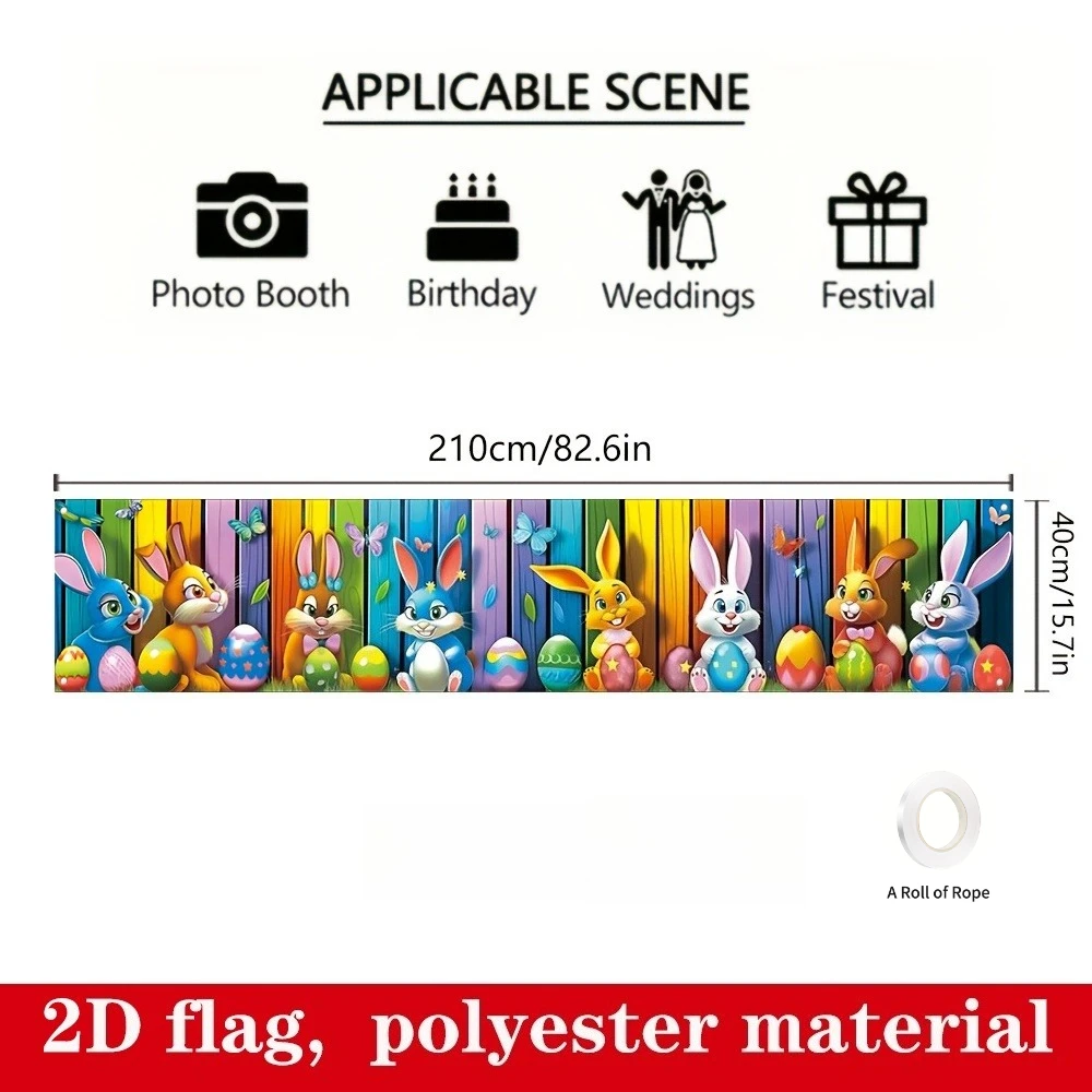1pc 2D FLAT Colorful Easter Flag, 210x40cm, Polyester Material Banner