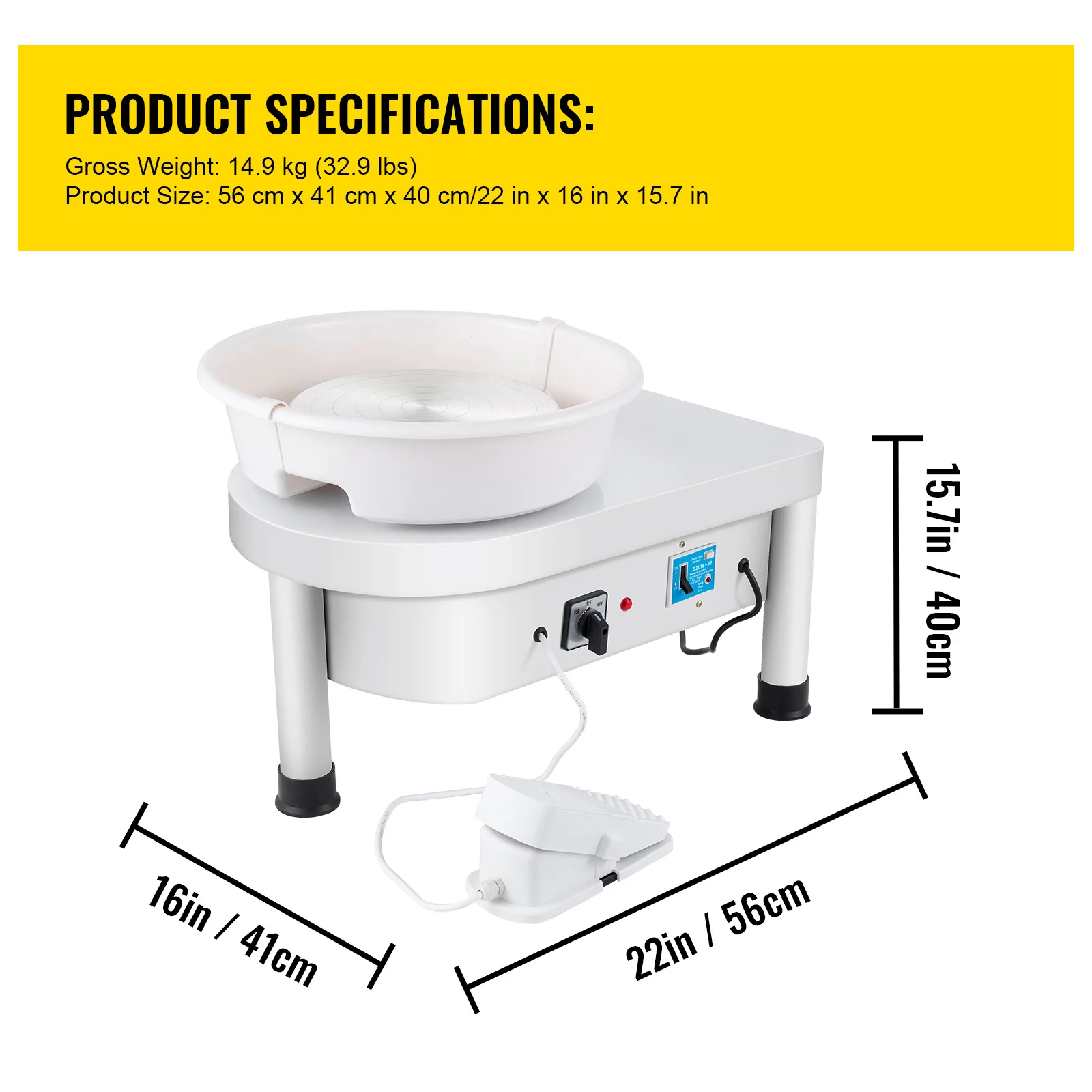 SucceBuy Pottenbakkerswiel 25CM Pottenbakkersmachine 350W Elektrisch Wiel voor Pottenbakken met Voetpedaal Afneembaar Bakje Gemakkelijk Reinigbaar