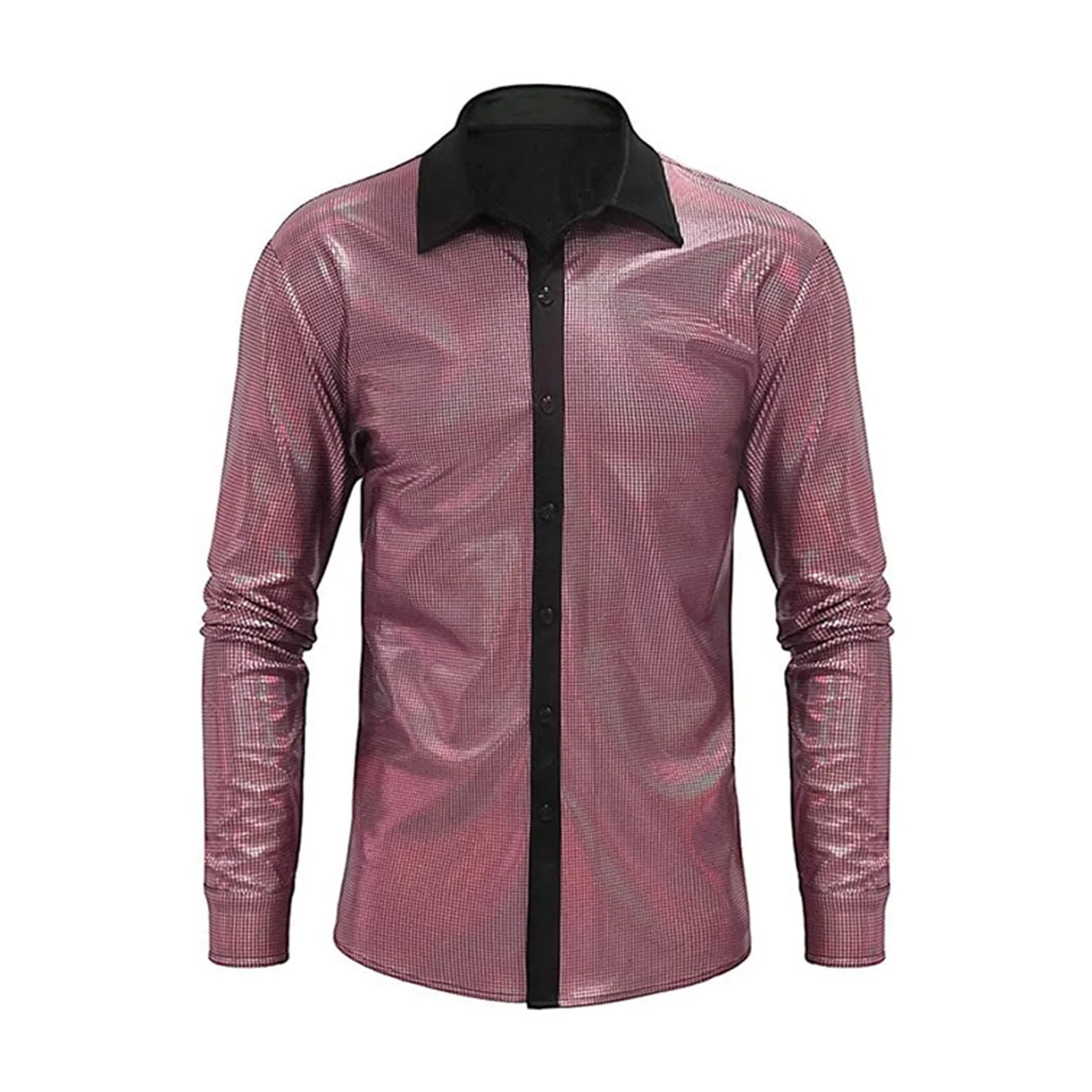 

Mens Retro 70S Disco Shirt Button-up Long Sleeve Metallic Shiny Plaid Blouse Tops for Nightclub Jazz Party Dance Events Proms