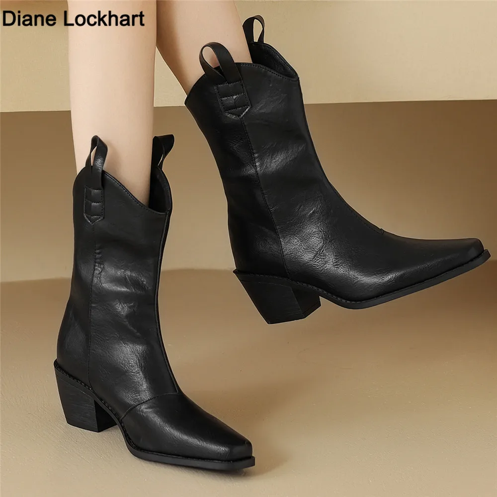 

2024 New Women Wedge Boots High Heel Ankle Boots Winter Pointed Cowboy Boots Fashion Western Booties Woman Shoes Size 34-43