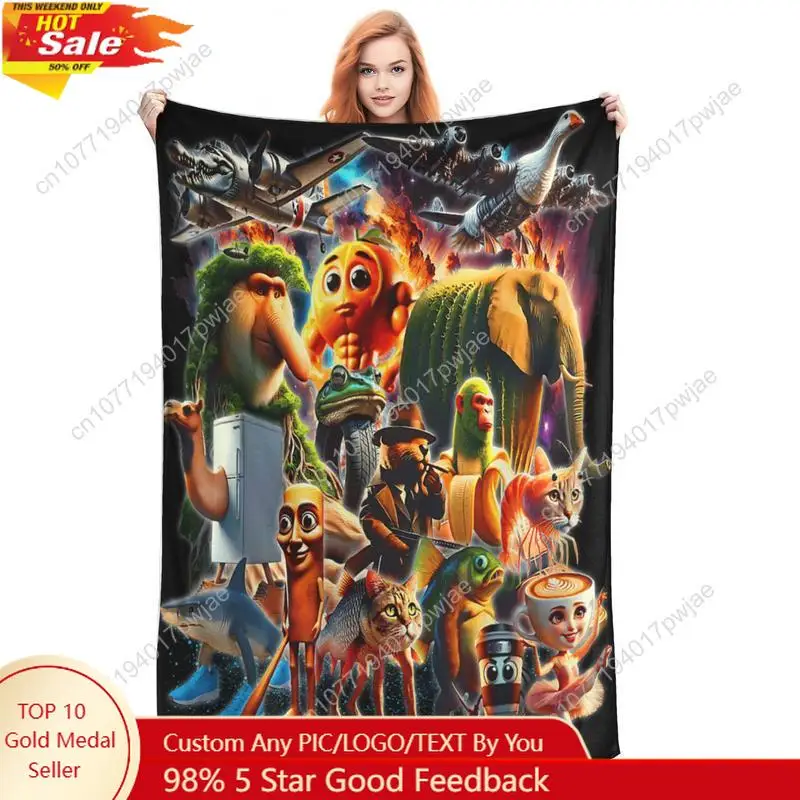 Italian Brainrot AI Generated Animals Plush Blanket Kids Adult  Flannel Throw Blanket for Outdoor Super Soft Bedspread Gift