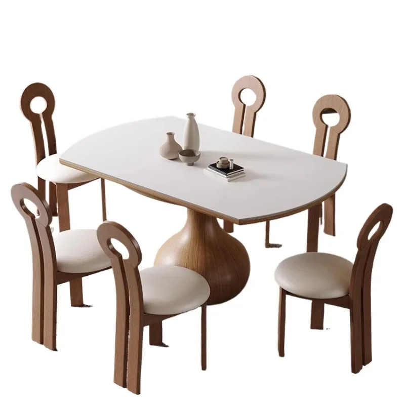 Medieval rock slab dining ta ble retr actable household sma ll ap artment folding simple ash woo d square