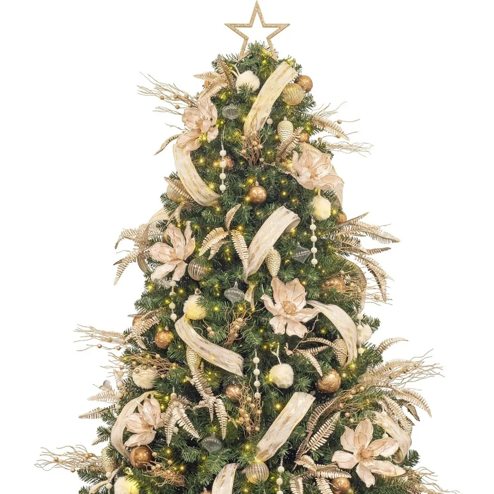 شجرة عيد الميلاد المضاءة مسبقًا باللون الذهبي الشامبانيا بطول 7 أقدام مع زخارف شاملة #1