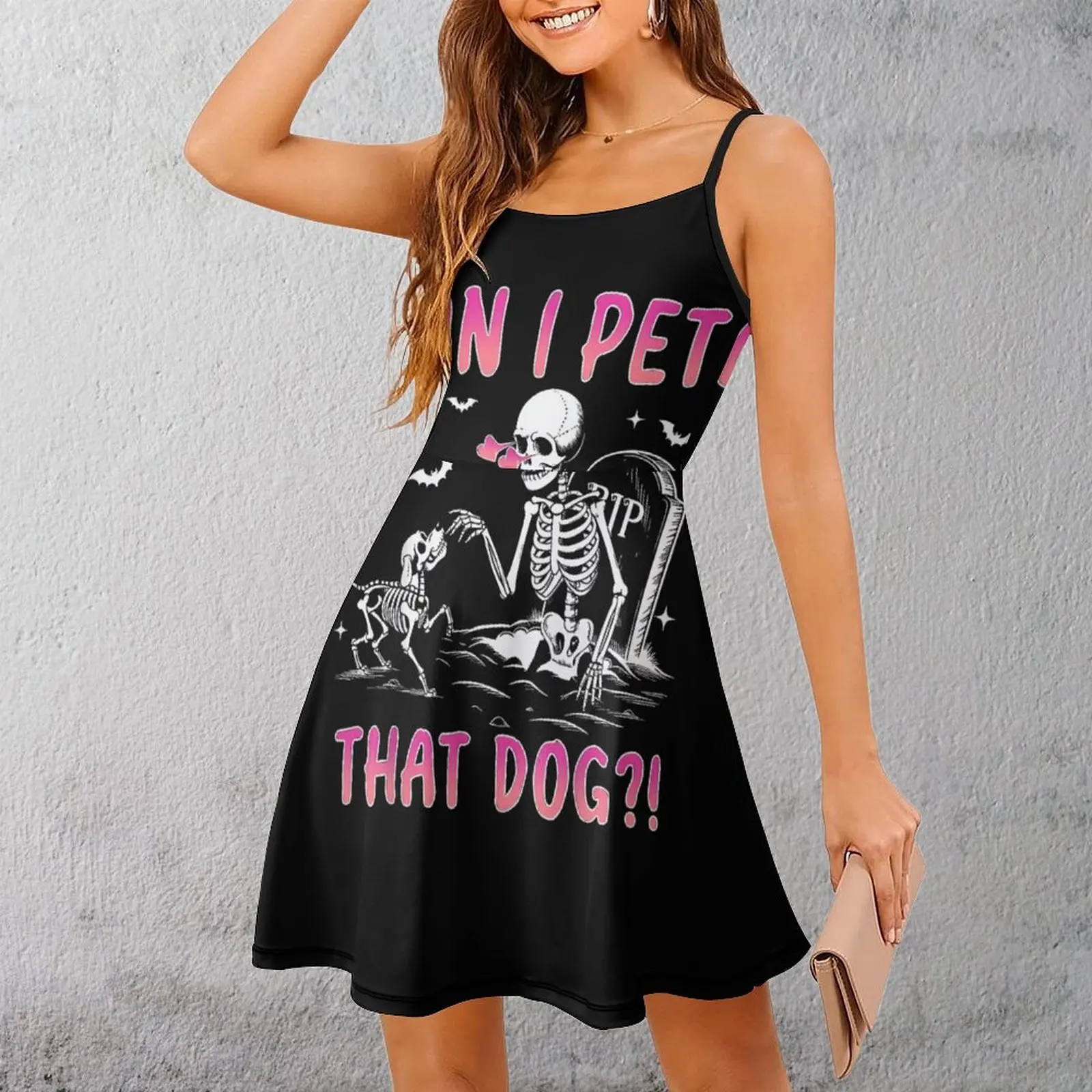 

Sexy Woman's Clothing The Dress Halloween Skeleton Pet Dog Women's Sling Dress Unique Vacations Graphic