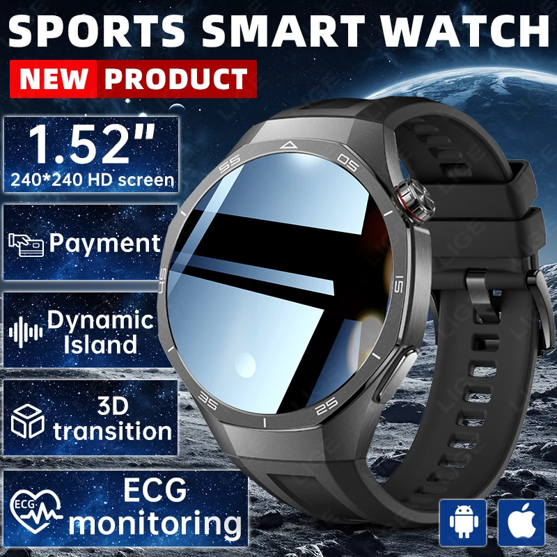 

LIGE 2026 ECG Smart Watch GT5Pro Smartwatches Men Heart Rate Monitor Bluetooth Call Health Three Rings Waterproof Men Smartwatch