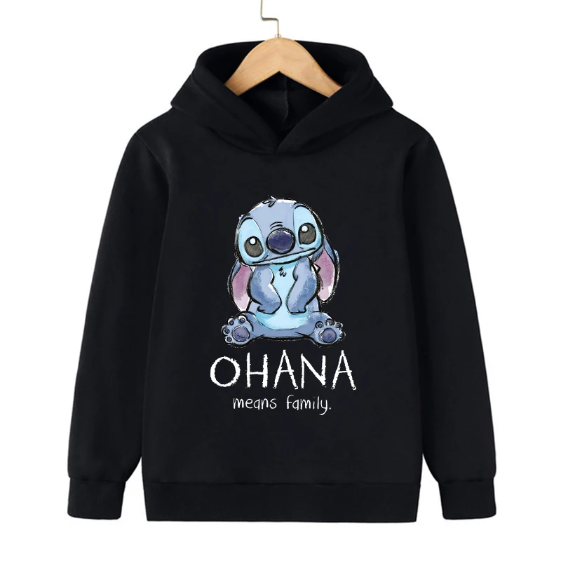 Disney-Sweat à capuche Stitch pour enfants, vêtements Kawaii, sweat-shirt pour enfants, haut décontracté pour bébé, dessin animé pour fille, garçon,