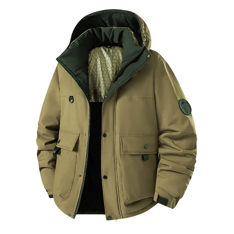 

Зимняя новая модная трендовая толстая теплая хлопковая куртка с капюшоном для мужчин, повседневная свободная спортивная ветрозащитная высококачественная куртка больших размеров