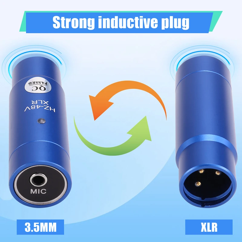 Phantom Power Adapter Microphone System Audio Mixer For Condenser Mic 48V XLR Mic Adapter 3.5Mm