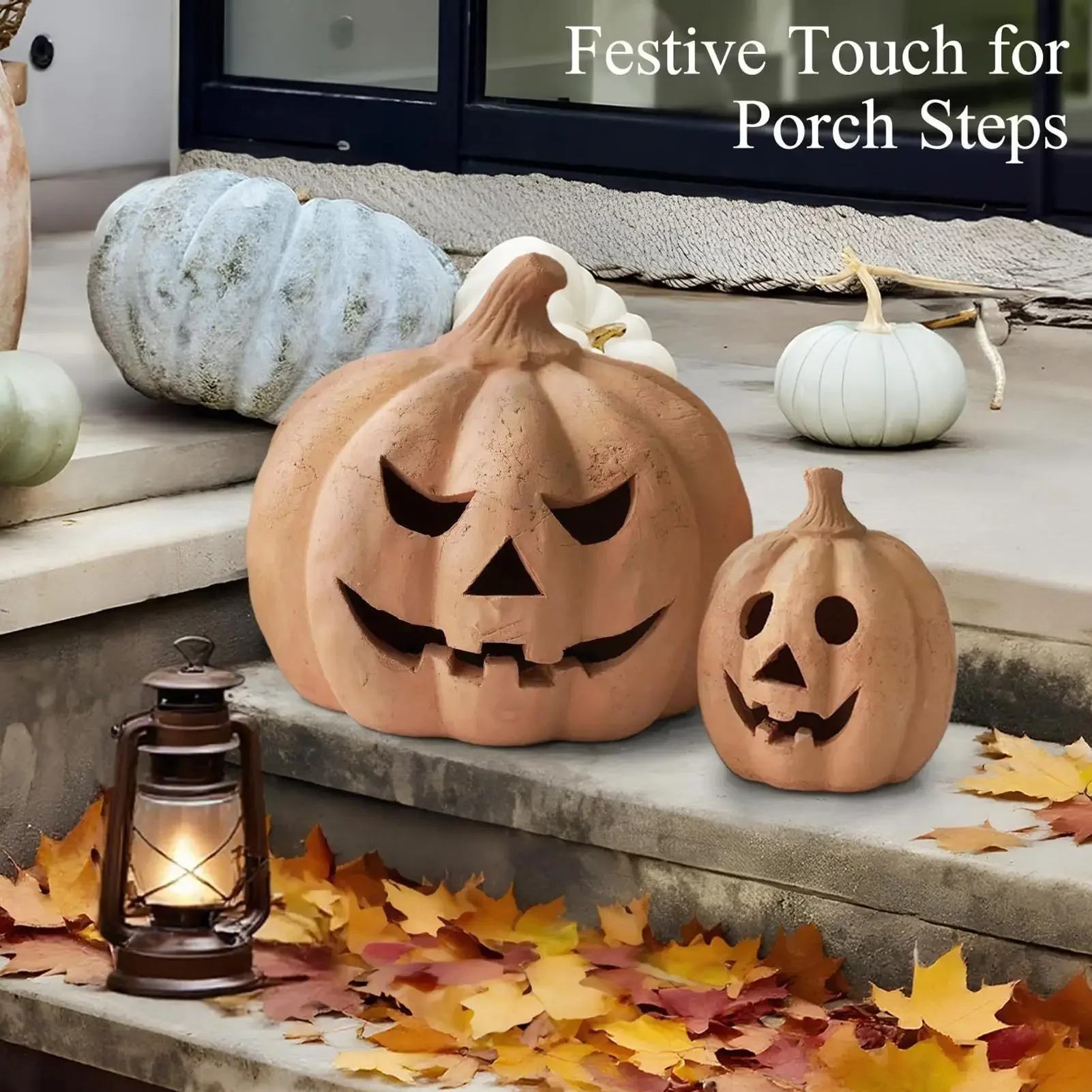 Handmade Pumpkin Jack Lantern Light up JackO Lantern Indoor and Outdoor Resin JackO Lantern for Home Porch Front Door