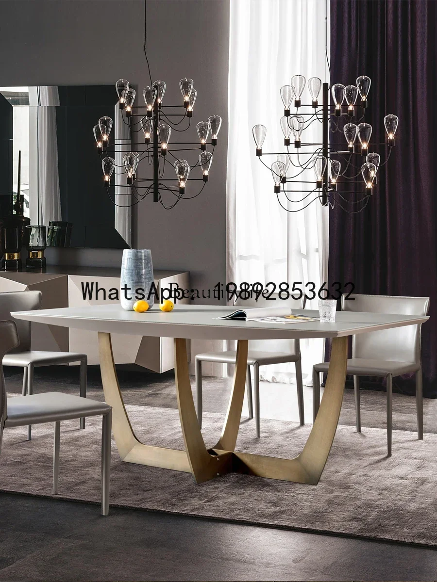

minimalist high-end modern simple rectangular dining table glass countertop tempered