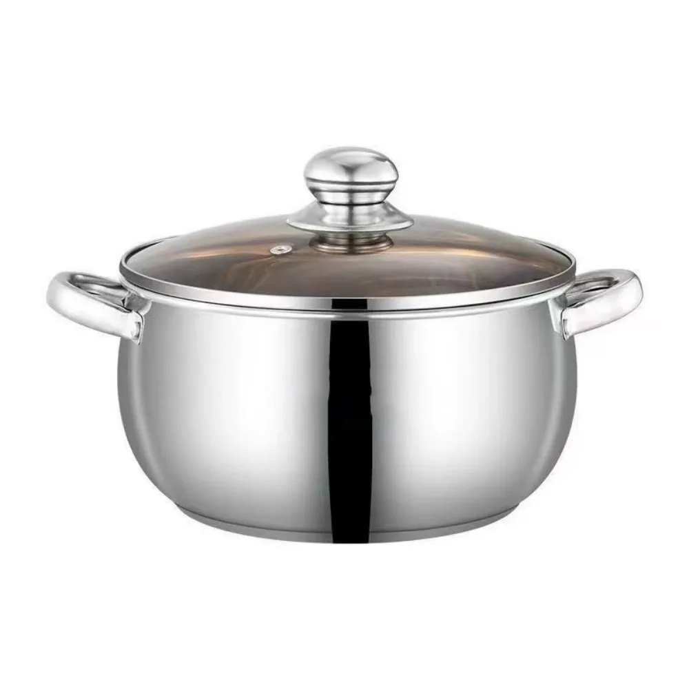 Stainless Steel Heatproof Anti Spill Glass Lid 5L Stock Pot Fit Gas Induction Stew Soup Dishwasher Safe Cookware