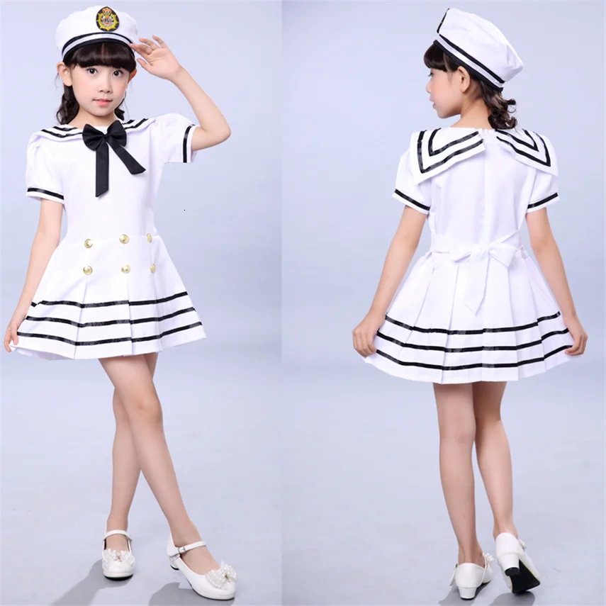 90-170CM Kids Costumes for Navy Sailor Uniform Halloween Cosplay Girls Party Performance Boys Marines Fleet Clothing with Hat