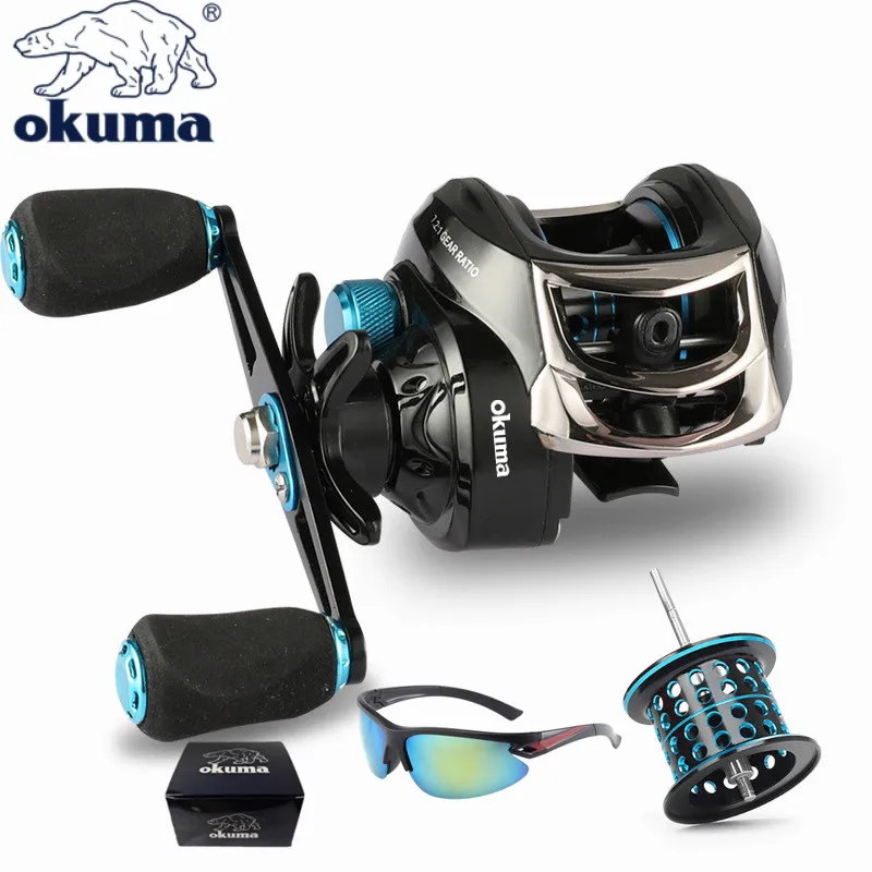 

OKUMA High Speed Baitcasting Reel Casting Fishing Reel 8KG Max Drag Carp Fishing Tackle Metal Spool+Glasses