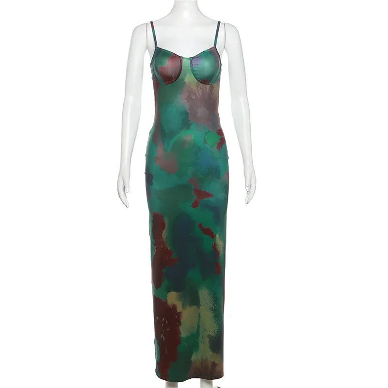 Retro Camouflage Prom Dress Lange Maxi Avondjurken Herfst Feestjurk Sexy Mouwloze Band Dagelijks Casual Hot Giirl Street Wear