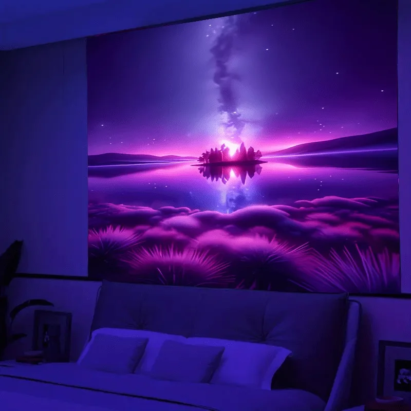 Neon Ocean Wall Tapestry Cosmic Sunset Art Print Decor For Bedroom Living Room Sci Fi Theme Home Interior Fantasy Landscape