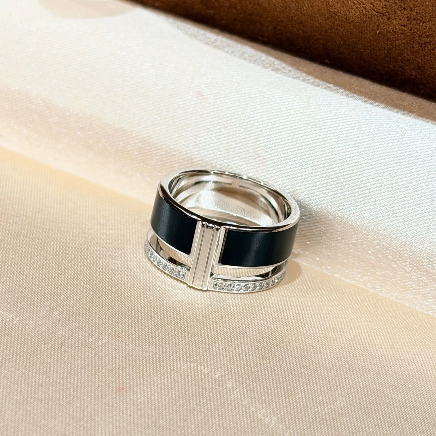 Trendy Real 925 Sterling Silver Band Ring For Women Double Layer Openwork Black Enamel Rhodium Plated Luxury Fine Jewelry