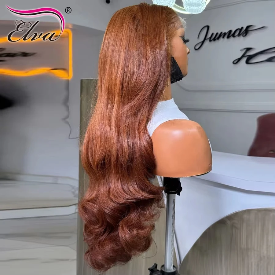 250% Плотность Объемная волна Темно-рыжий оранжевый парик 5X5 HD Прозрачная кружевная застежка Бесклеевые человеческие волосы Парики Предварительно выщипанные Готовые к ношению