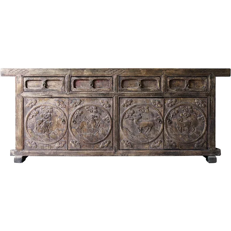 Chinese Style Solid Wood Vintage Carved Hallway Cabinet