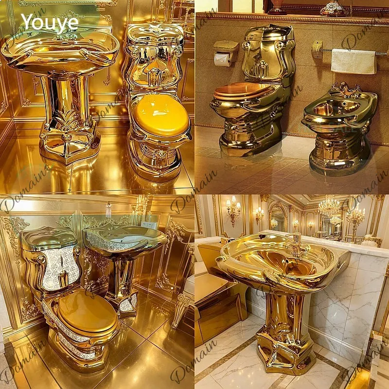ZL European Palace Gold Toilet Hotel Home Retro Creative Colorful Split Column Basin
