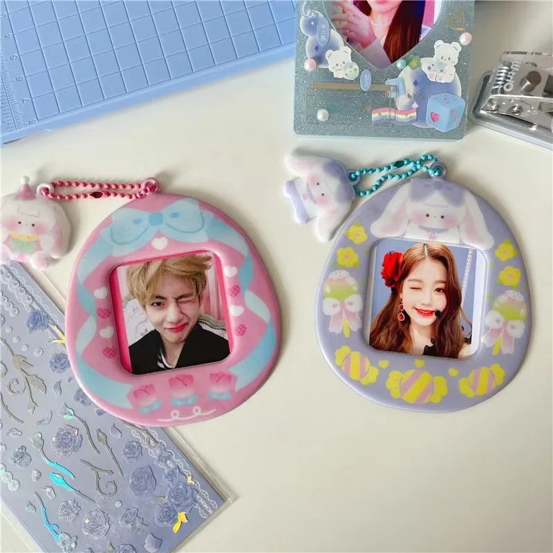 Rabbit Kpop Photocards Card Holder Chain Case Idol Photo Sleeve Cute square storage card holder with pendant School Stationery