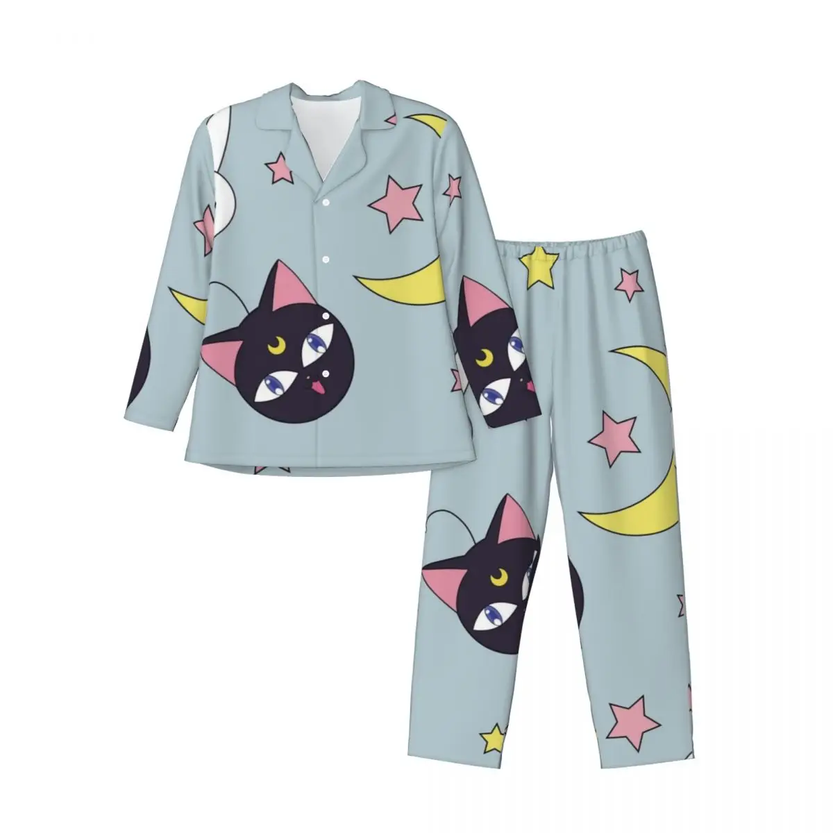 Sailor Moon Women's Pajamas Set Button Down Pajama 2 Piece Suit Pyjama Femme Nightwear Loungewear