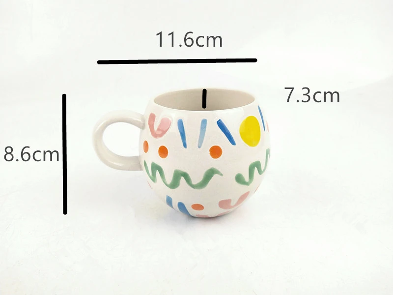 Ceramic Tea Mug For Hot Porcelain Round cup with colorful hand-drawn lines Cups For Office And Home Mugs For Couples party use