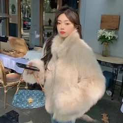 2023 Winter New Women Imitation Fox Fur Coat Thickened Warm Stand Collar Outcoat Female Temperament Pure Color All-Match Outwear