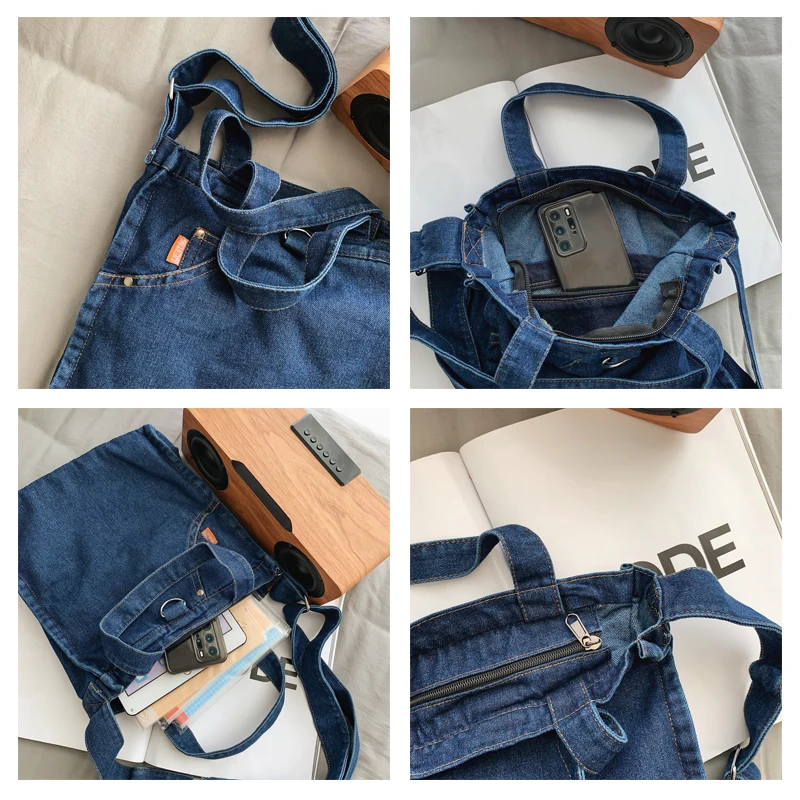 2023 Denim Women\'s Bag Jeans Shoulder Cross Bags Unisex Shopping Eco Bag Korean Canvas Messenger Bag Y2K Student Tote Handbags