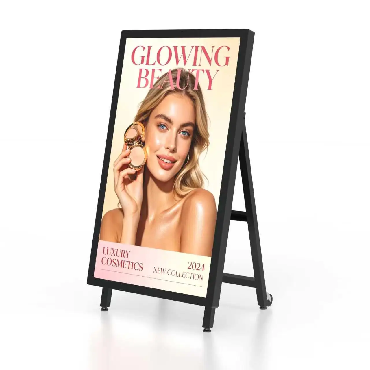 IP65 Waterproof 1500nits High Brightness a Frame Digital Signage With Wheels Movable a Board LCD Screen for Restaurant Sidewalk