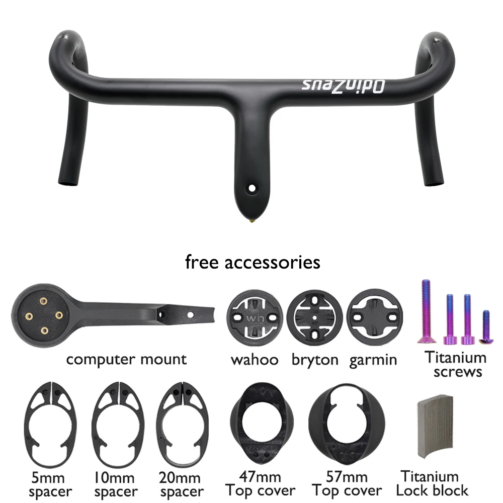 

Carbon Fiber Integrated Road Bike Handlebar 360-440mm, Internal Cable Routing, 28.6mm Clamp Lightweight Aero Design for Cycling