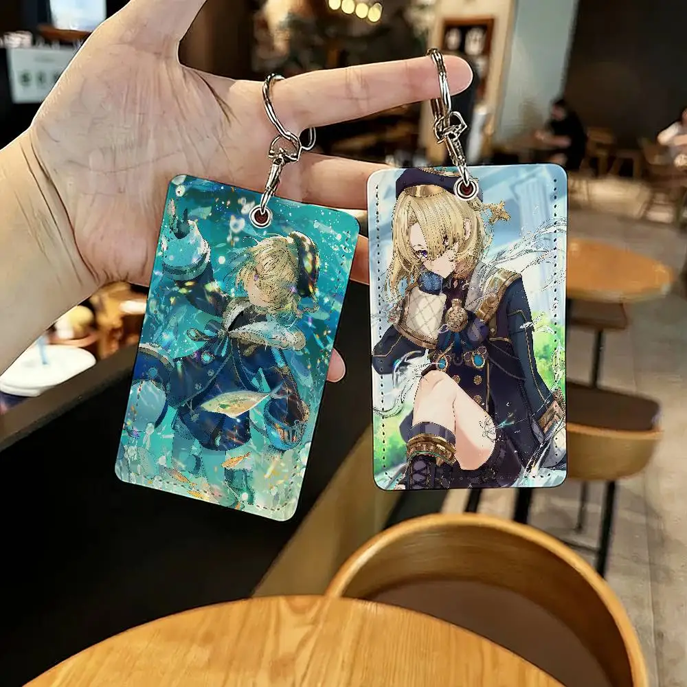 Game Genshin Impact Freminet Card Holder With Keychain Executive Protection For Bank Credit Subway Bus Case