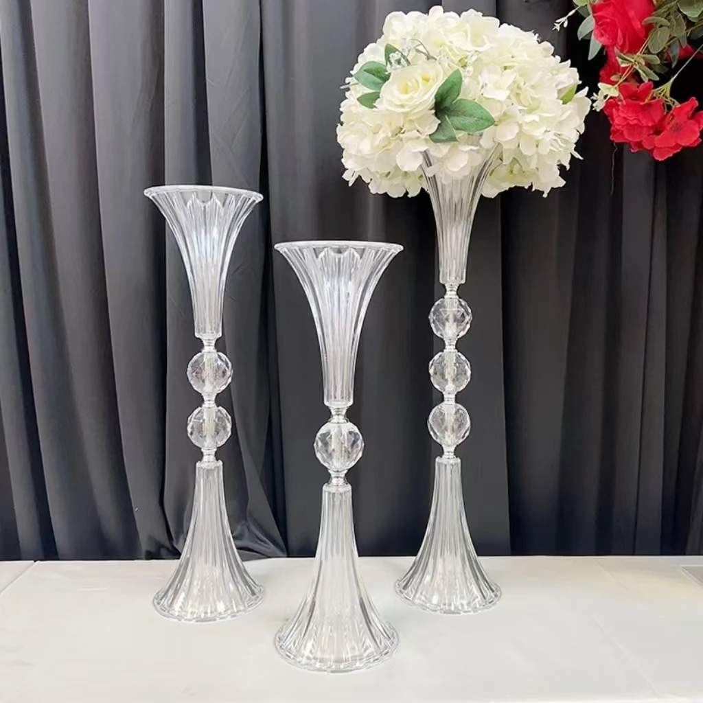 10pcs New Wedding Vase Acrylic Transparent Trumpet Style Table Flower Stand Center Table Decorative Supplies