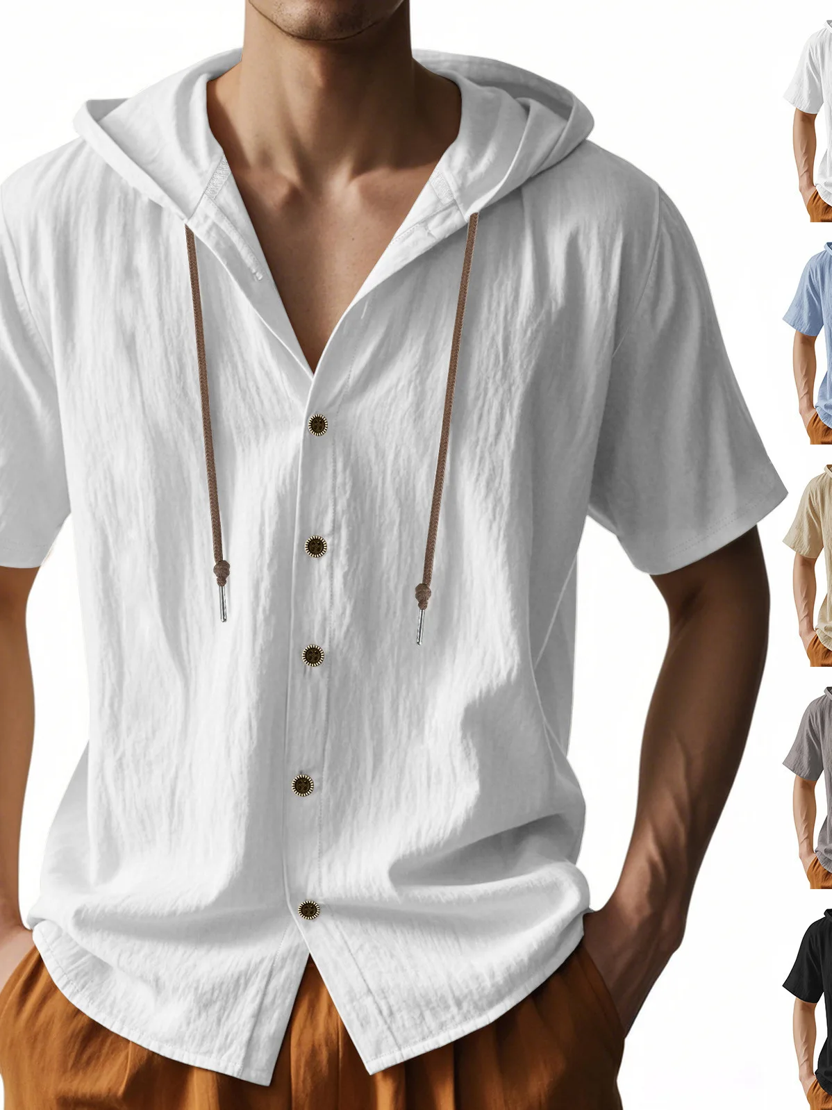 

Thin Loose Hooded ort Sve irt Men's Summer Casual Lightweight Cotton Linen Blend Fabric Breathable Comfortable irt