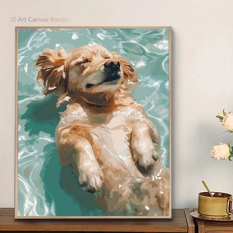 Suitable for Beginners - Includes Acrylic Paints, Canvas, 3 Brushes, And an Instruction Manual | A Golden Retriever Comfortab