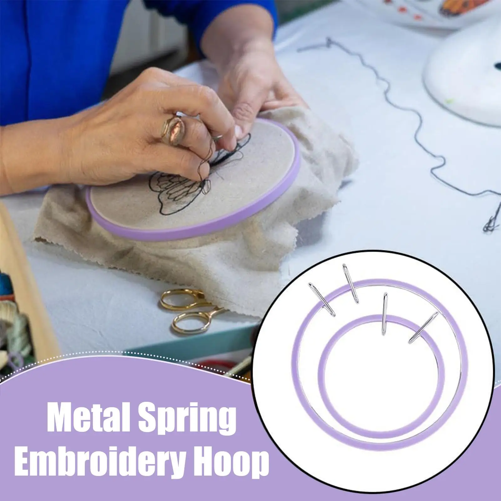 Hoop For Cross Stitching Metal Spring Tension Embroidery Hoop 2 Pieces Adjustable Sewing Art Craft Accessories For Creative view 4