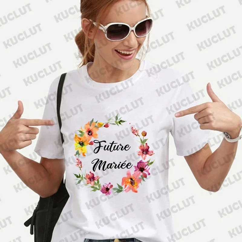 2024  French Girls Team Bride T-Shirt Bachelorette Hen Party Crown Graphic Tops Women Evjf Future Bride Tees Bridal Wedding Tshi