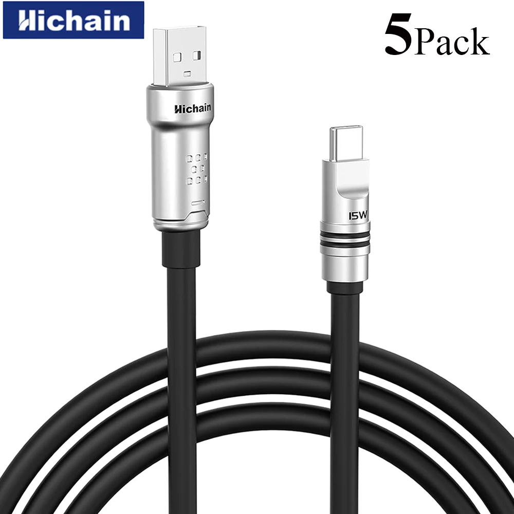 

Hichain оптовая продажа 5 упаковок PD15W USB A to C кабель жидкий силиконовый USB C кабель для быстрой зарядки для iPhone ноутбуков планшетов кабель для передачи данных