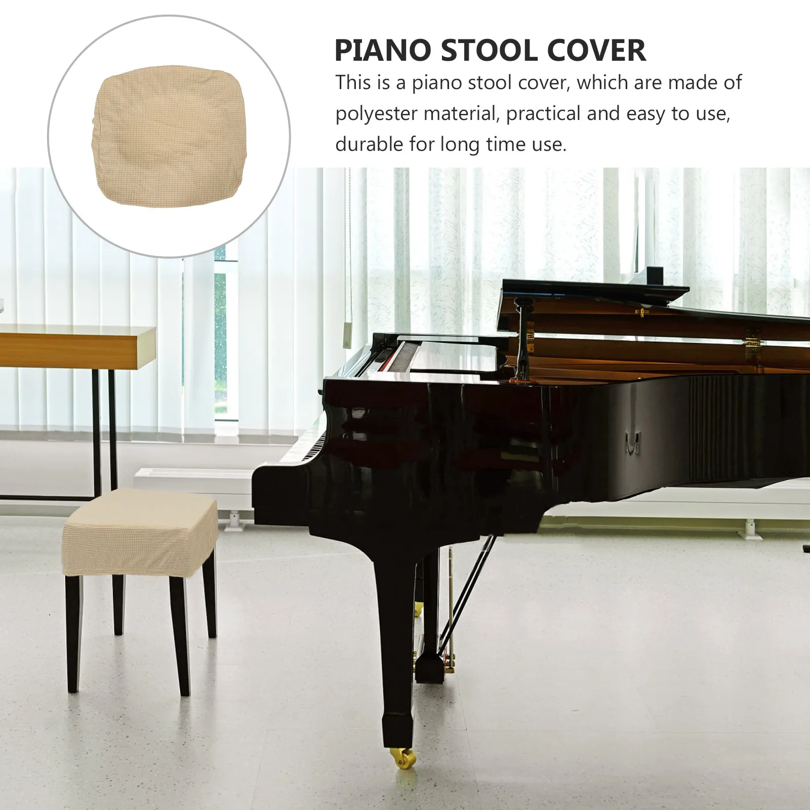Premium Stretch Stool Cover for Piano Bench Solid Color Full-Wrap Design Easy Clean Comfortable Texture Long-Lasting Home Office