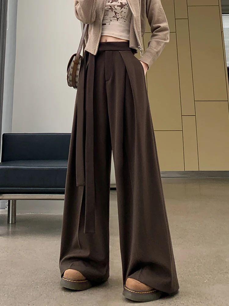 Pantalon large taille haute pour femme, pantalon décontracté ample, automne hiver, nouveau pantalon en laine, classique, élégant