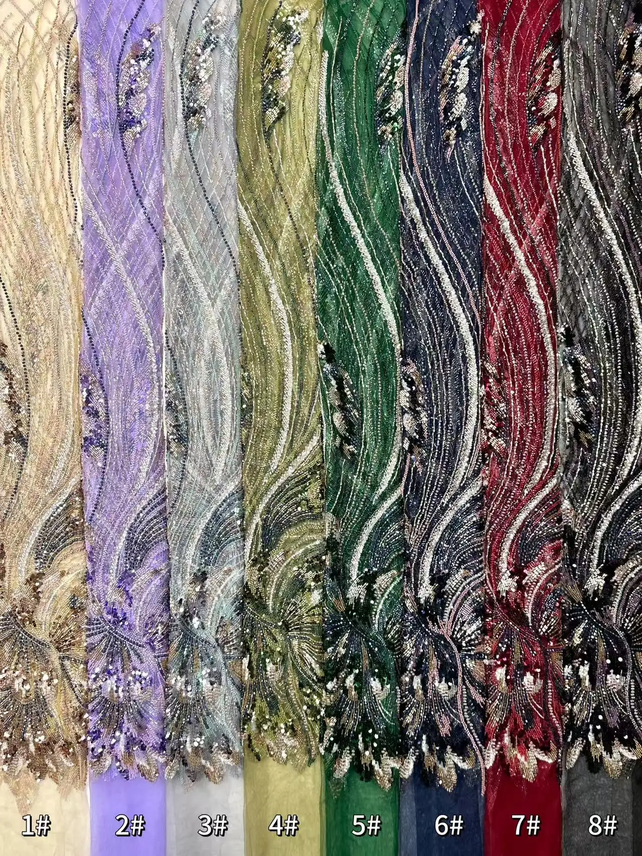 Luxury African Groom Sequins Lace Fabric High Quality Beaded Embroidery Lace  French Tulle for Nigerian Wedding Dresses  AH1423