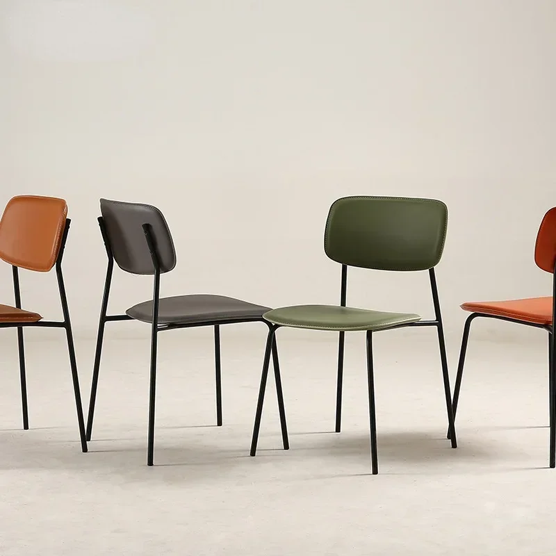 Family Dining Chairs - Simple Nordic Style, Light Luxury Leather, Creative Iron Backrest, Ideal for Restaurant & Home Seating