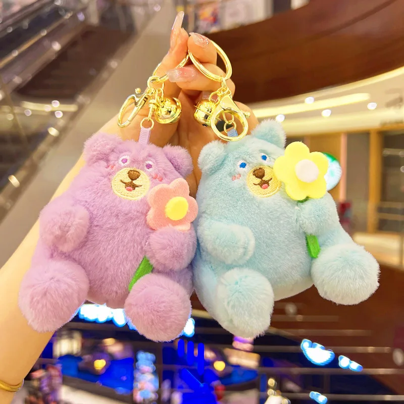 new Cute  hold flower bear  pendant lifelike fashione Creative Confess Keychain   funny Exquisite decorate couple birthday gift