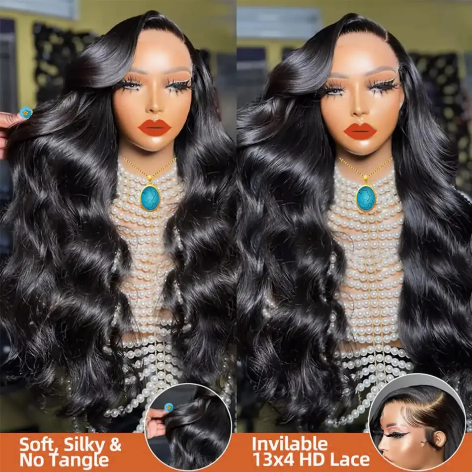 13x6 HD Lace Frontal Wig Gluless Human Hair Body Wave Choice 30 40 Inch 100% Natural PrePlucked Brazilian Wigs For Women